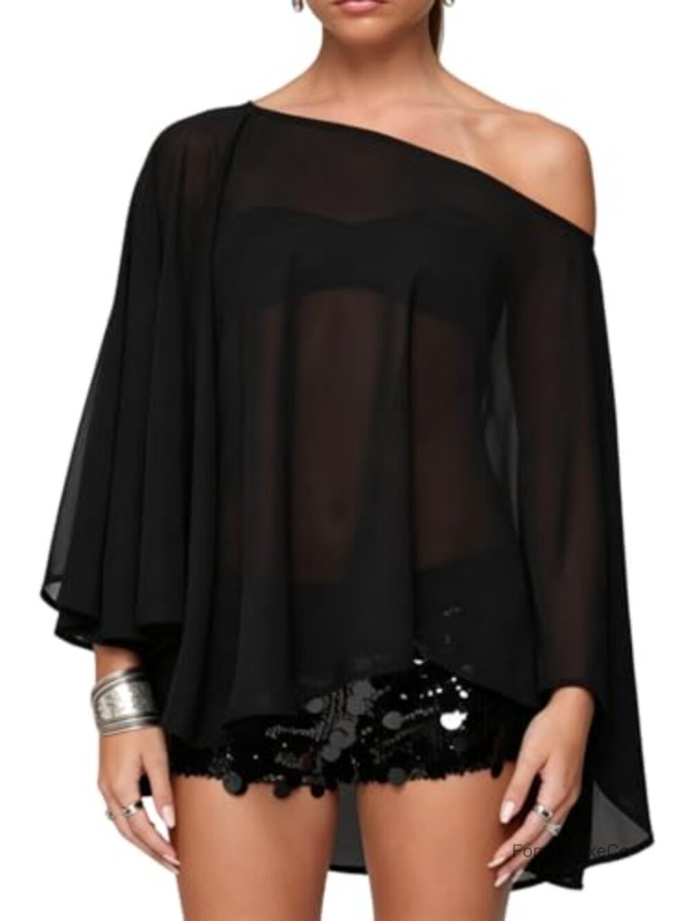 Women Chiffon Sheer Mesh Cape Shawl Wrap Evening Dress Cover Up